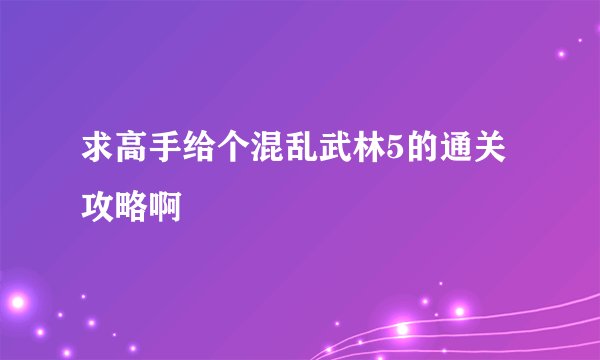 求高手给个混乱武林5的通关攻略啊