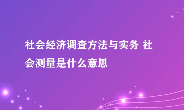 社会经济调查方法与实务 社会测量是什么意思