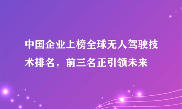 中国企业上榜全球无人驾驶技术排名，前三名正引领未来