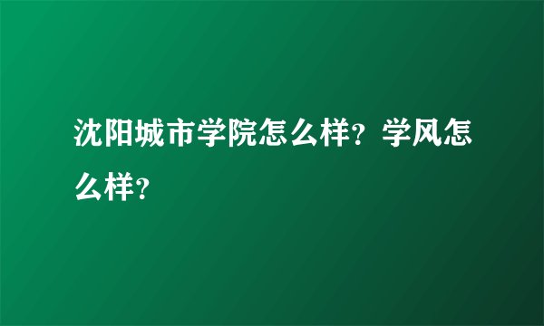 沈阳城市学院怎么样？学风怎么样？