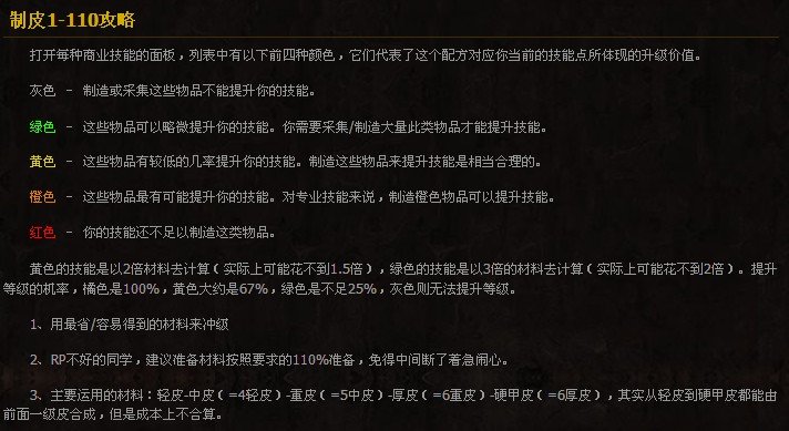 魔兽世界制皮专业1-600攻略