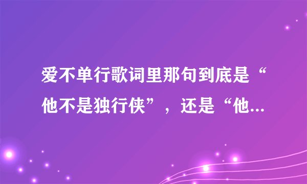 爱不单行歌词里那句到底是“他不是独行侠”，还是“他不是不欣赏”啊，搞糊涂了…