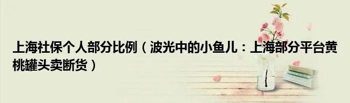 上海社保个人部分比例（波光中的小鱼儿：上海部分平台黄桃罐头卖断货）