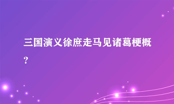 三国演义徐庶走马见诸葛梗概？